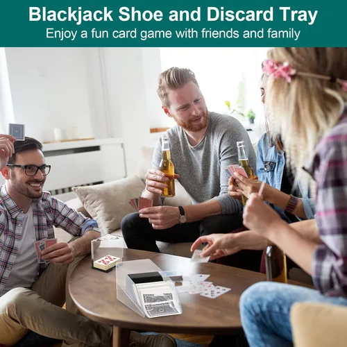 Miniatura 7 de Bandeja para zapatos de blackjack de 4 barajas y desechos, dispensador de tarjetas de acrílico transparente, dispensador de tarjetas de zapatos