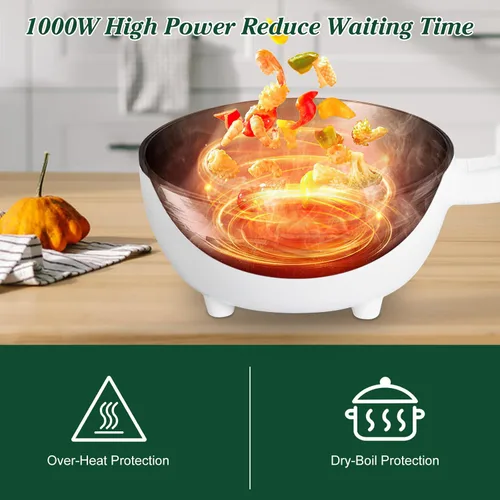 Miniatura 4 de Olla eléctrica con vaporizador, sartén antiadherente de 3 L, olla rápida de fideos con espátula, mini olla para carne, huevo, ramen, cocina