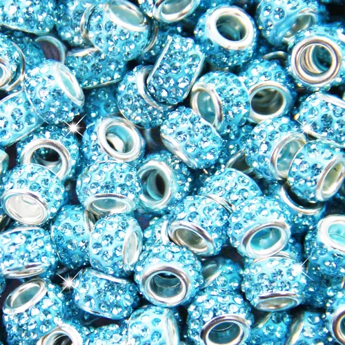 Miniatura 24 de 200 Piezas de Cuentas Espaciadoras Europeas de Agujero Grande, Cuentas de Artesanía Europeas Negras Zyehxed con Diamantes de Imitación Cuentas Negro