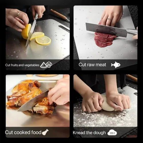 Miniatura 3 de Tabla de cortar de acero inoxidable de alta calidad para cocina, apta para lavavajillas, tabla de cortar con revestimiento de titanio para carne