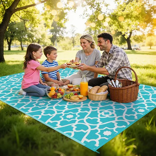 Miniatura 7 de HEBE Alfombra de Exterior Impermeable 6x9, Alfombra de Paja de Plástico Alfombra de Camping, Alfombras de Patio Exterior Reversibles Tapete para RV