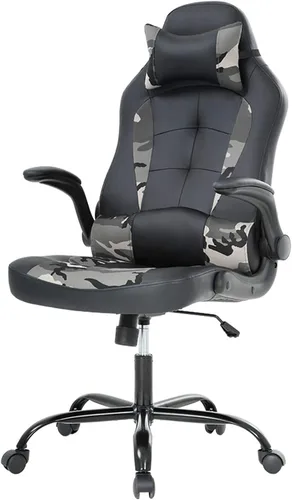 OC-RC66-Camo - Silla ergonómica para juegos de PC, silla de escritorio con soporte lumbar, reposabrazos abatibles, reposacabezas de piel sintética,