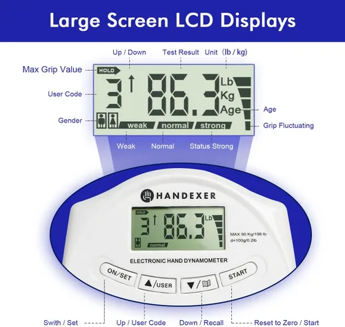 Miniatura 3 de Grip Strength Tester, Digital Hand Dynamometer FDA Registered with Backlit LCD for Grip Strength Testing and Training