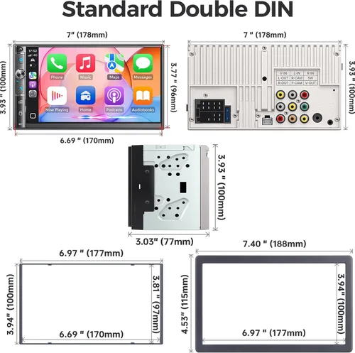 Miniatura 7 de Estéreo de auto de doble DIN de 7 pulgadas, Apple Carplay inalámbrico y Android Auto, pantalla táctil HD, Bluetooth, 240W, SWC, salida de subwoofer