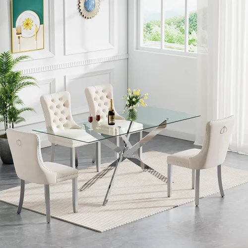 Miniatura 18 de HomVent Juego de mesa de comedor redonda de vidrio de 3 piezas, juego de mesa de comedor de vidrio templado para 2 mesas de cocina con 2 sillas