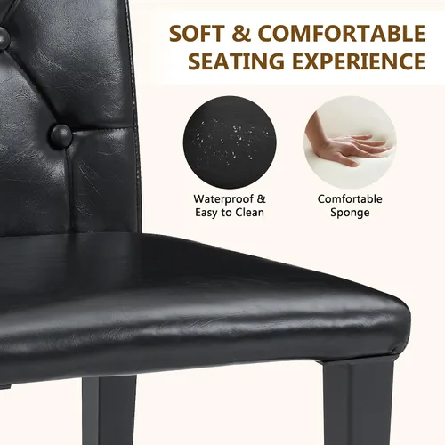 Miniatura 3 de Juego de 4 sillas de comedor negras, modernas sillas de comedor tapizadas con patas de metal negro, cómodas sillas Parsons de piel sintética