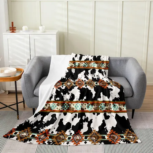 Miniatura 10 de Manta azteca con diseño tribal africano, con diseño de animales de granja, manta mullida con diseño de animales de granja y atrapasueños de tribu