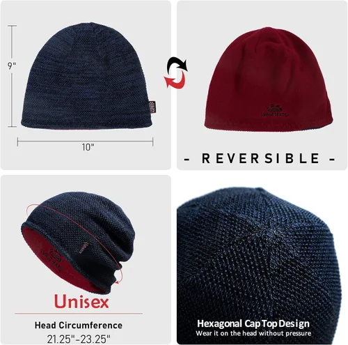 Miniatura 5 de Lvaiz - Gorro de invierno para hombre o mujer, con forro de vellón cálido, reversible, resistente al viento, gorro de punto unisex