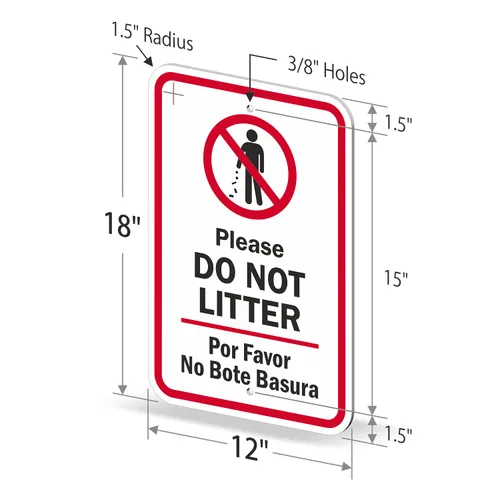 Miniatura 6 de SmartSign Letrero bilingüe de metal con texto en inglés "Please Do Not Litter - Por Favor No Bote Basura" de 18 x 12 pulgadas, aluminio laminado a