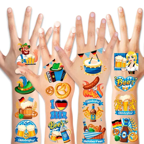 Miniatura 2 de HOWAF Oktoberfest - 96 tatuajes temporales, calcomanías de tatuaje de festival de cerveza alemana, tatuajes falsos de bandera de Baviera