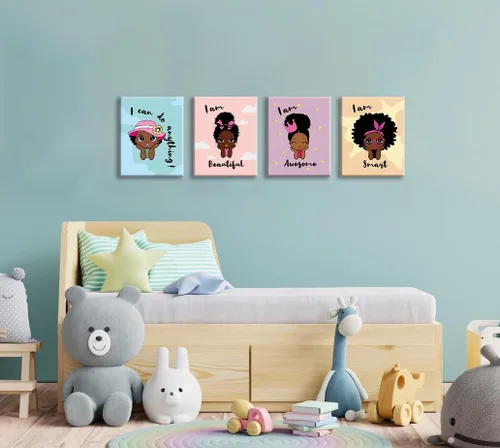 Miniatura 3 de Lienzo enmarcado para pared, póster motivacional de niña negra, pintura artística de niña afroamericana, arte de pared inspirador de niña negra