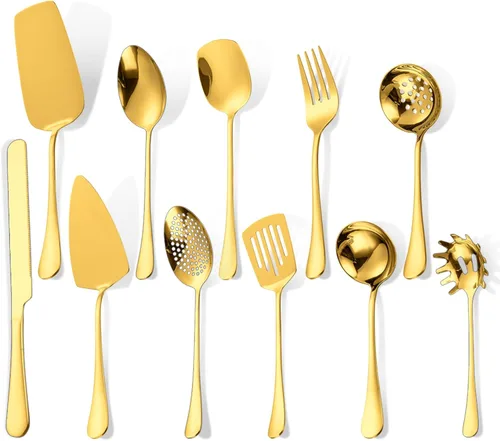 Miniatura 20 de Juego de Utensilios para Servir Negros de 10 Piezas de Acero Inoxidable para Cocina Catering Cubertería incluye Pinzas para Catering Cucharas