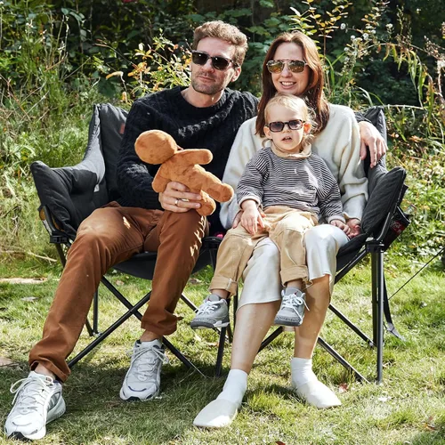 Miniatura 8 de EVER ADVANCED Silla de Campamento Doble para Adultos, Banco Loveseat de Campamento Plegable Acolchado con Bolsillo Lateral Sofá de Campamento