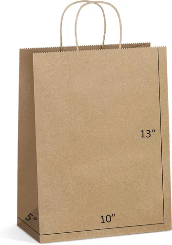 Eupako Bolsas de compras Kraft de 10 x 5 x 13 – 100 unidades de papel marrón con asas, regalo a granel, recuerdo de fiesta, mercancía, venta al por