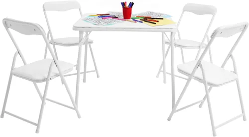 Miniatura 2 de Flash Furniture Mindy Kids - Juego de mesa y sillas cuadradas plegables de 5 piezas para guardería y aulas, juego de mesa y sillas de actividades
