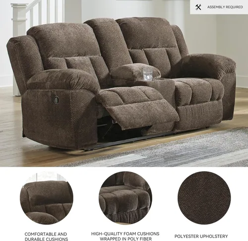 Miniatura 4 de Signature Design by Ashley Frohn - Sofá biplaza reclinable doble manual moderno con consola, almacenamiento y portavasos, color marrón oscuro Gris