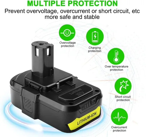 Miniatura 5 de energup Paquete de 2 baterías de repuesto de 3.8Ah para baterías Ryobi de 18 V P108 P104 P105 P102 P103 P122 P109