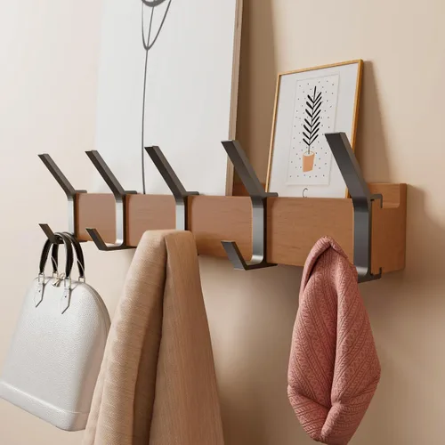 Miniatura 10 de Perchero de pared Perchero de 17 pulgadas con 5 ganchos dobles extraíbles Ganchos para sombrero, llave, mochila, toalla, gancho de pared