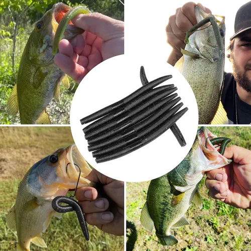 Miniatura 6 de 30/50/78/100 piezas Senko Worms Kit - Señuelos de pesca de plástico suave de 4"/5" con impregnación de sal para pesca de lubina