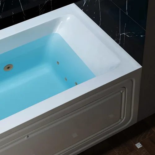 Miniatura 9 de WOODBRIDGE Bañera de hidromasaje rectangular de acrílico de 60 x 30 pulgadas con calefacción en blanco con drenaje izquierdo, acabado dorado