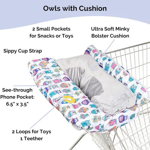 Miniatura 3 de Suessie Funda para carrito de compras y funda para silla alta con almohada de apoyo de cojín (búhos con cojín)
