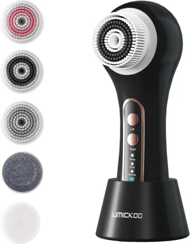 Miniatura 9 de UMICKOO Exfoliante facial, cepillo de limpieza facial recargable con rotación de 2 vías y 3 modos, tiempo de funcionamiento de 30 días, 5 cabezales
