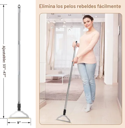 Miniatura 4 de Rastrillo de Alfombra de Mango Largo Ajustable de 47 pulgadas, Removedor de Pelo de Mascotas, Cepillo Reutilizable Grande de Metal Removedor