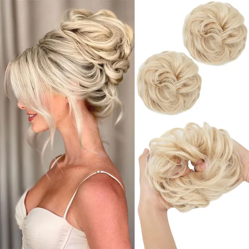 Miniatura 43 de SARLA 2 piezas de cabello desordenado color burdeos, onduladas, rizadas, sintéticas, coleteros falsos, extensiones de cola de caballo para mujeres