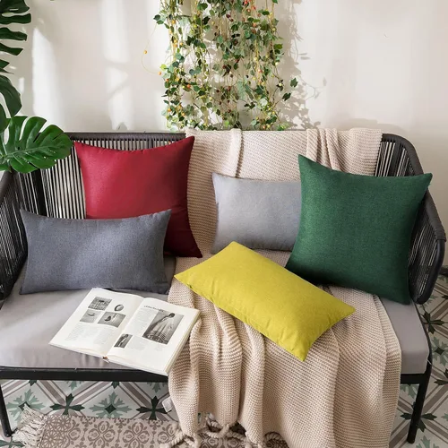 Miniatura 5 de MIULEE Paquete de 2 fundas de almohada decorativas para exteriores, impermeables, sólidas, de lino sintético, para jardín, granja, patio, tienda