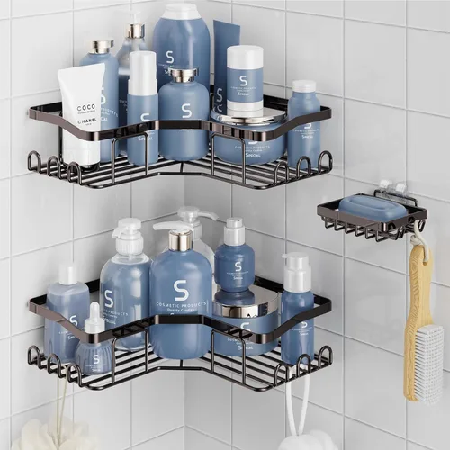 Organizador de ducha de 3 unidades, organizador adhesivo de baño para almacenamiento y decoración, sin taladrar, estantes de acero inoxidable de