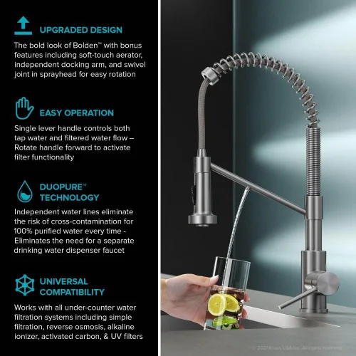 Miniatura 4 de Kraus Bolden 2-en-1 Grifo de cocina de estilo comercial con filtro de agua monomando extraíble para ósmosis inversa o sistema de filtración de agua