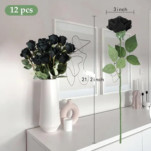 Miniatura 3 de IPOPU 12 rosas artificiales, flores para decoración de fiesta, rosas falsas, flores de seda, pétalos florales para el hogar, boda, fiesta, tienda