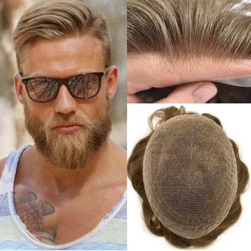 Miniatura 101 de PUNRU HAIR Completo Swiss Lace Toupee para hombres Sistema de cabello humano real Sistema de reemplazo de cabello humano para hombre Toupee