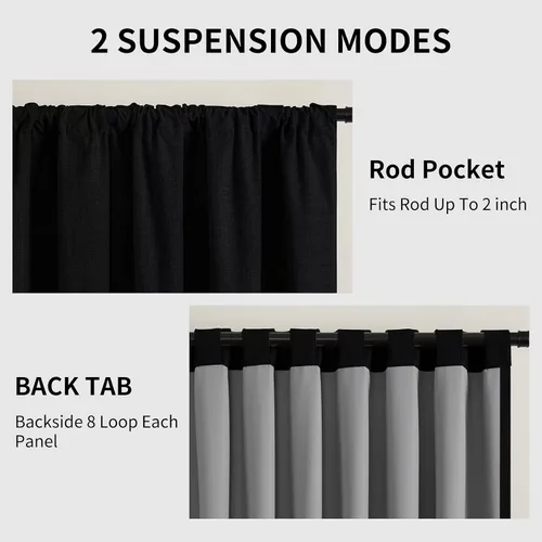Miniatura 3 de CUCRAF Juego de 2 paneles de cortinas 100% opacas de lino de 84 pulgadas de largo, con pestaña trasera y bolsillo para barra para sala de estar