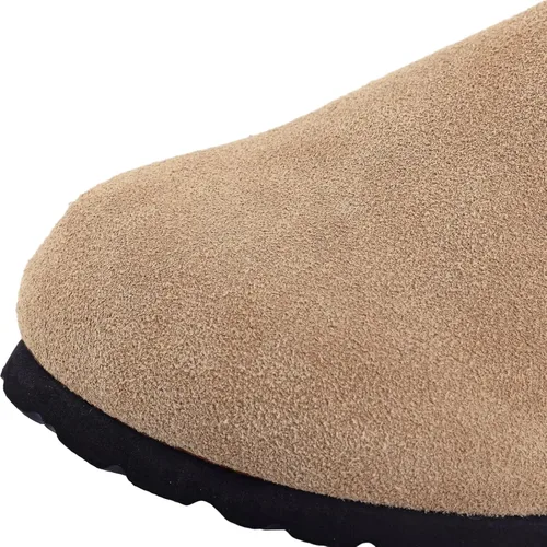 Miniatura 8 de Zuecos de gamuza para niños pequeños, zapatos de cuero para niños y niñas, sandalias lindas clásicas de corcho con hebilla ajustable
