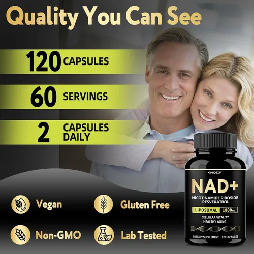 Miniatura 6 de Suplemento NAD de 1800 mg - NAD+ licotinamida ribósido NR con resveratrol para mujeres y hombres - Aumenta los niveles de NAD Plus, avanzado, salud