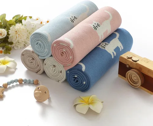 Miniatura 5 de Hadetoto Mantas de bebé para niños y niñas, mantas de algodón de punto para recién nacidos, manta de recepción de ganchillo neutro, esenciales
