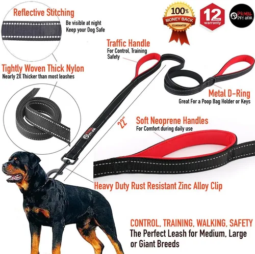 Miniatura 2 de Correa de perro de 6 pies con asa acolchada de tráfico, resistente, doble asa para un mayor control de capacitación en seguridad, perfecto para Negro
