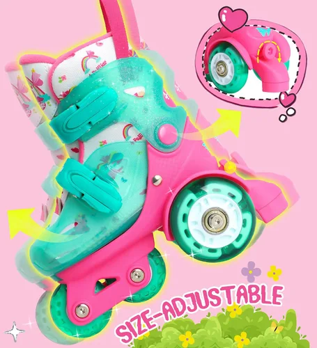 Miniatura 6 de Patines de ruedas ajustables para niños, niñas y señoras con ruedas que se iluminan con flash (edad 3-9), equilibrio de tres puntos, empaque de caja