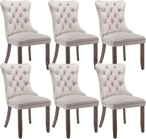 Miniatura 60 de Shenyon Juego de 2 Sillas de Comedor de Terciopelo Gris, Sillas de Comedor Tapizadas con Ribete de Anilla Trasera y Patas de Madera Maciza, Sillas