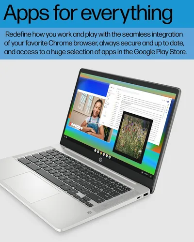Miniatura 7 de HP Laptop Chromebook de 14 pulgadas, Intel Celeron N4120, 4 GB de RAM, 64 eMMC, pantalla HD, Chrome OS, gráficos Intel UHD 600, batería de larga