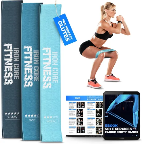 Fabric Mini Resistance Bands Sets for Trainers, Bootcamp, Gym for Men and Women in Fun Colors - Ebook, Videos and Workout Chart Included by Iron