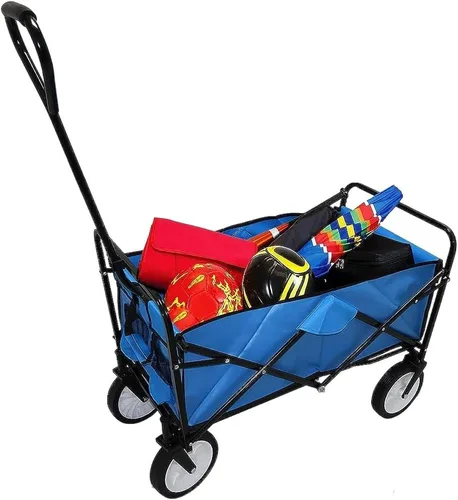 Carro plegable multifunción azul al aire libre ruedas portátiles para uso público, camping, comestibles, compras, transporte de niños, picnic,