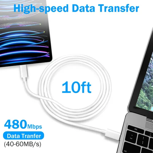 Miniatura 7 de Paquete de 2 cables tipo C a tipo C de 10 pies, USB C a USB C, cable USB C de 60 W, cable de carga rápida compatible con Apple iPhone 15/15 Pro/15