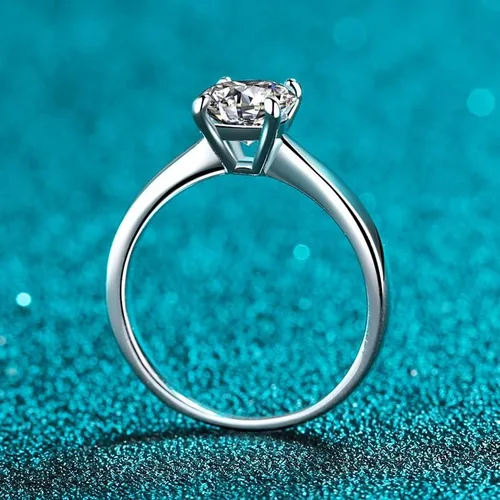 Miniatura 3 de StarGems 0.5-2ct Moissanite 925 Silver Platinum Plated Classical Four Prong Ring HB4507