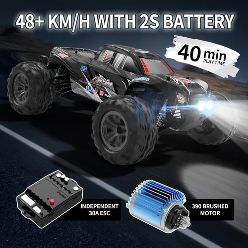 Miniatura 2 de Hosim Camión a control remoto a escala 1:10 de más de 48 KMH para adultos, 4 x 4 todo terreno, auto RC eléctrico impermeable para niños de 8 a 12