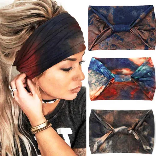 GORTIN Diademas anchas bohemias para mujer, teñido anudado, banda gruesa antideslizante para el cabello, accesorios para el cabello, paquete de 3
