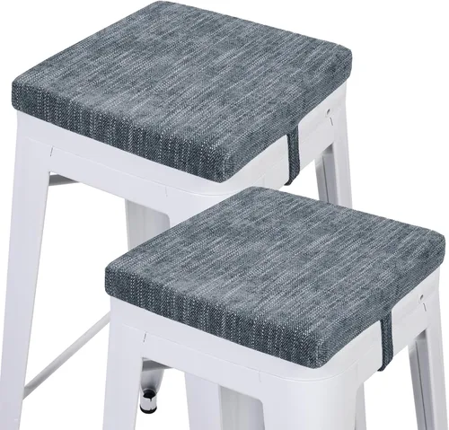 Miniatura 15 de baibu Juego de 2 cojines cuadrados de espuma viscoelástica de 12 pulgadas, diseño de doble capa con lazos, cojín cuadrado para silla para taburetes