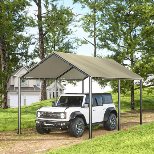 Miniatura 8 de Grezone Cochera resistente de 10 x 20 pies, garaje portátil para auto, resistente a los rayos UV, para automóvil, camión, barco, automóvil (gris)