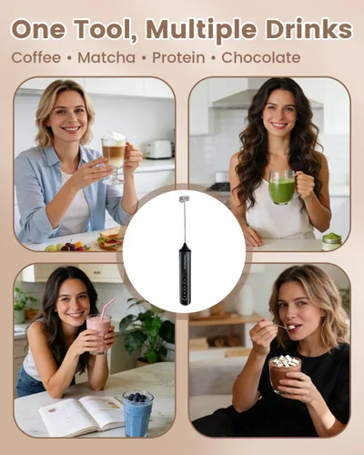 Miniatura 7 de Espumador de leche portátil recargable, mezclador de bebidas eléctrico de 3 velocidades con caja, espuma de 10 segundos para café, matcha, latte